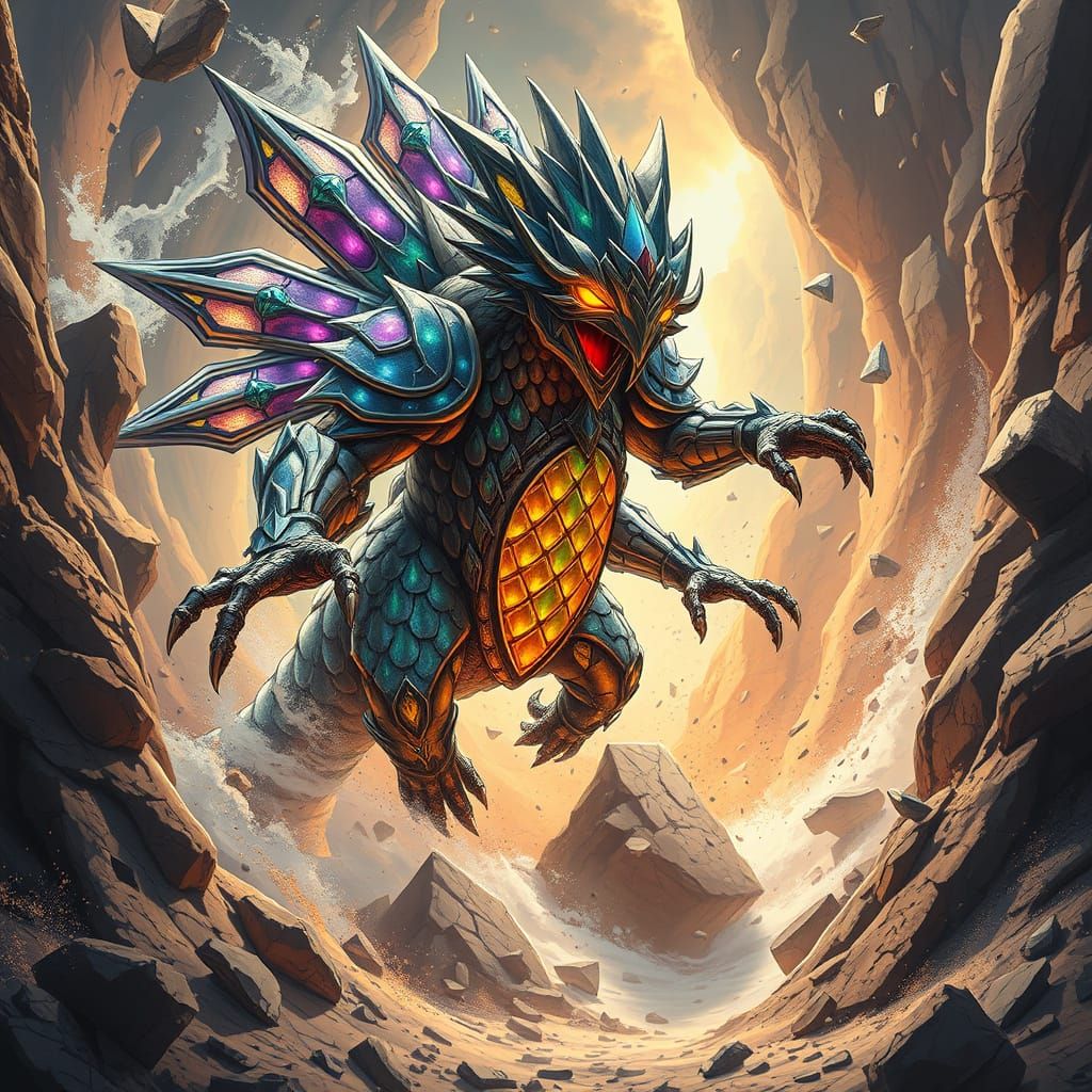 Armored Dugtrio Queen Emerges in Fantasy Landscape