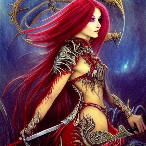 Draconic Vampiric Girl with Scythe, Hyperrealistic Illustrat...