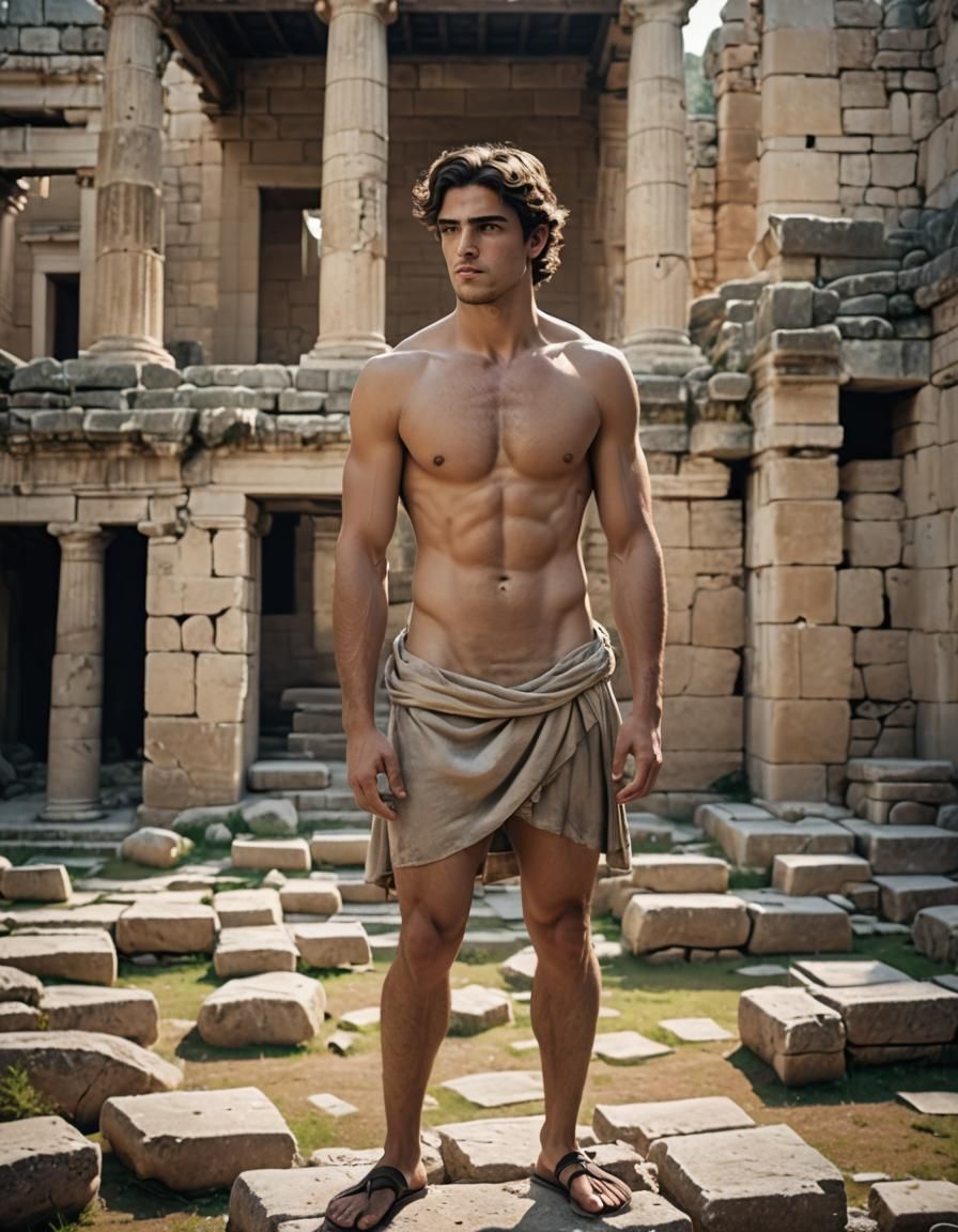Dreamlike Greek God in Ancient Ruins