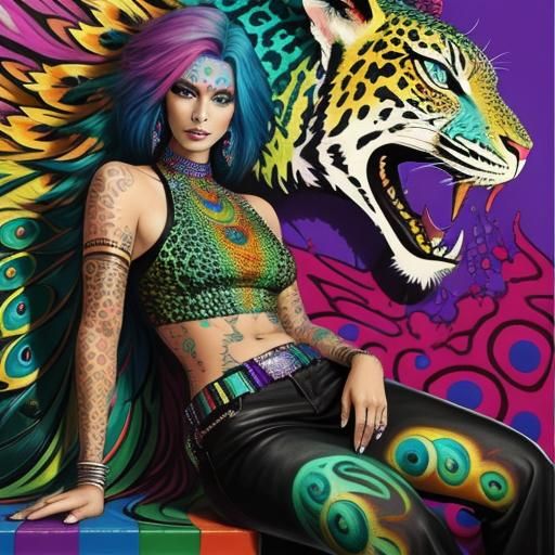 Colorful Dragon Scale Woman in Graffiti Art Style