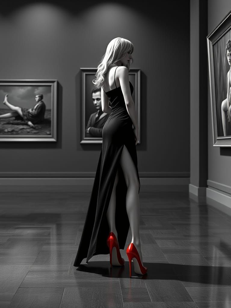 Woman in Red Heels: Anime-Style Art Gallery Portrait