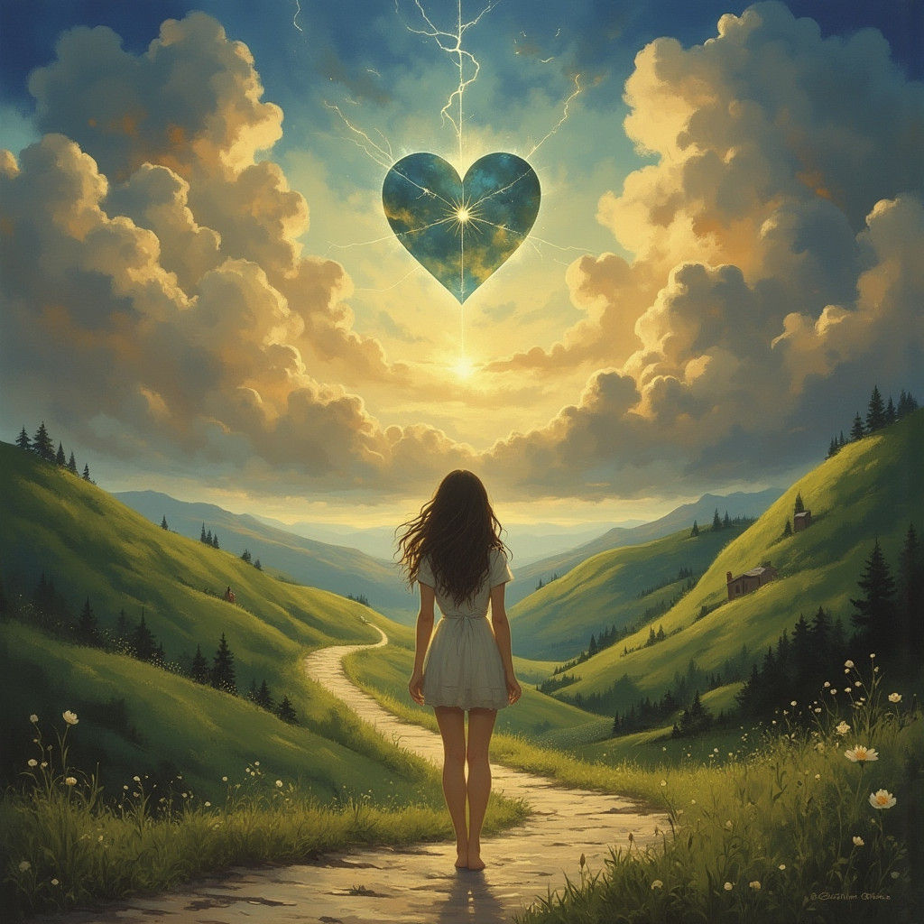 Dreamlike Self-Discovery Journey with Compass and Landscapes