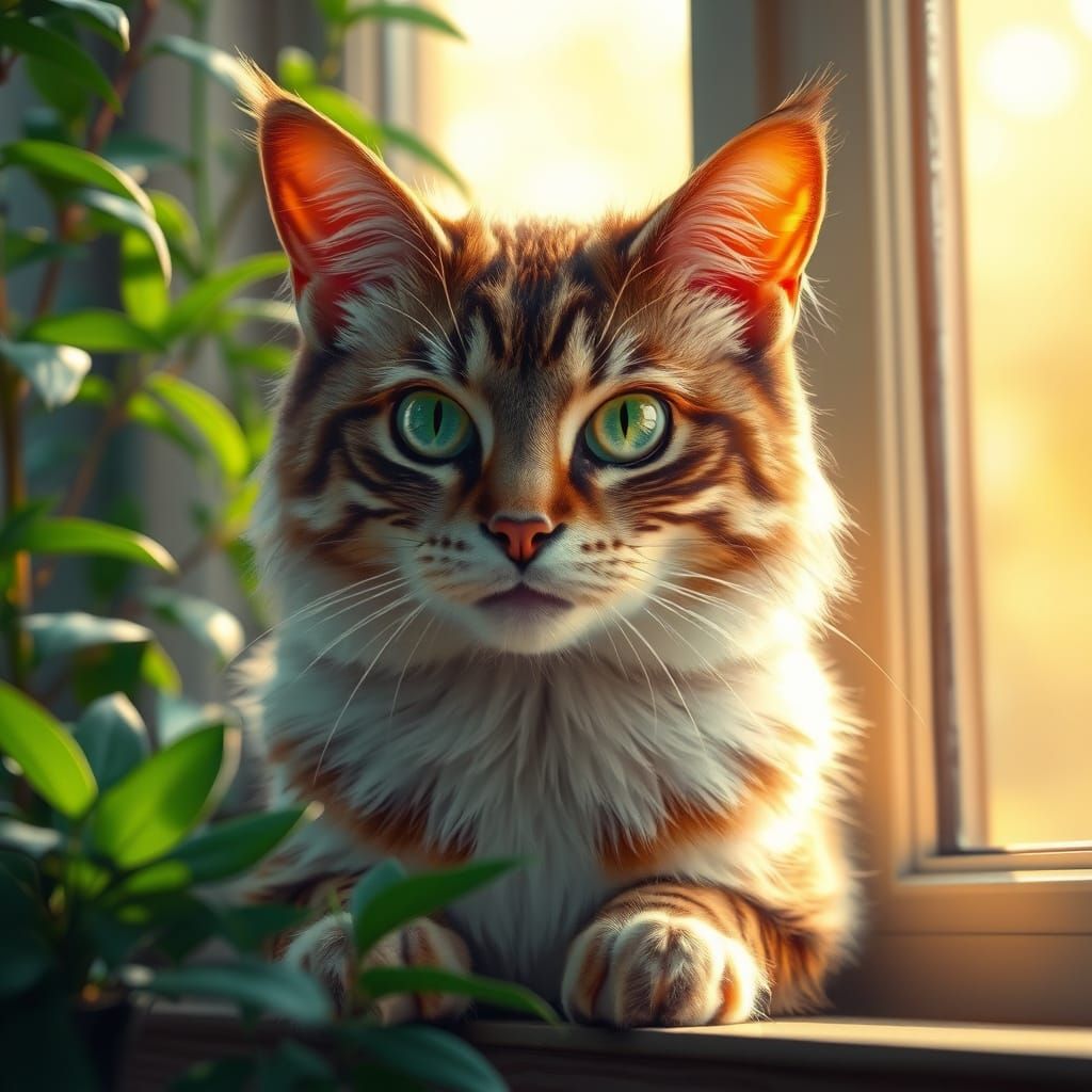Futuristic Feline Basks in Golden Light