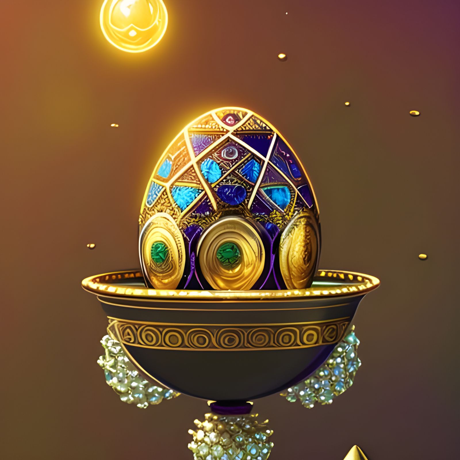 Bejeweled Eggs in Gold Bowl: Digital Concept Art