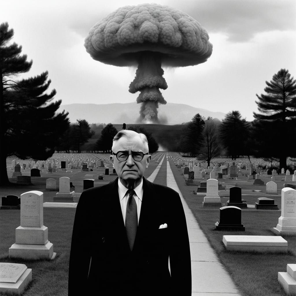Harry Truman in Monochrome Film Noir Cemetery
