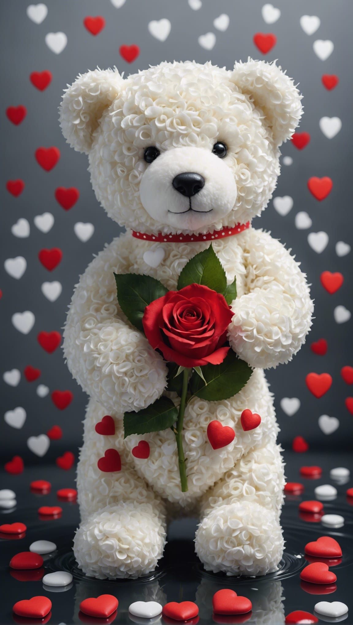 Teddy Bear with Rose and Love Hearts