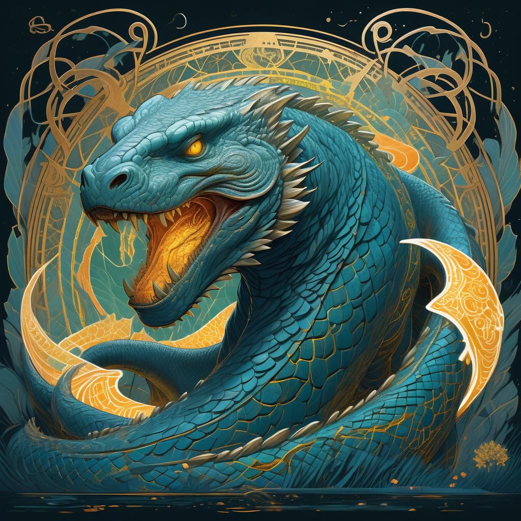 Jormungandr in Luminous Colors, Digital Art