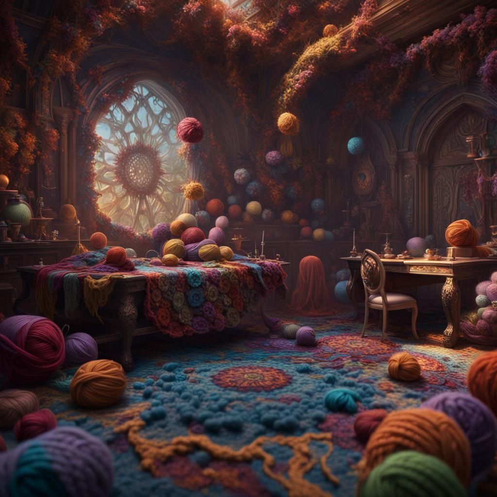 Detailed Crochet and Knitting Art in Deep Color