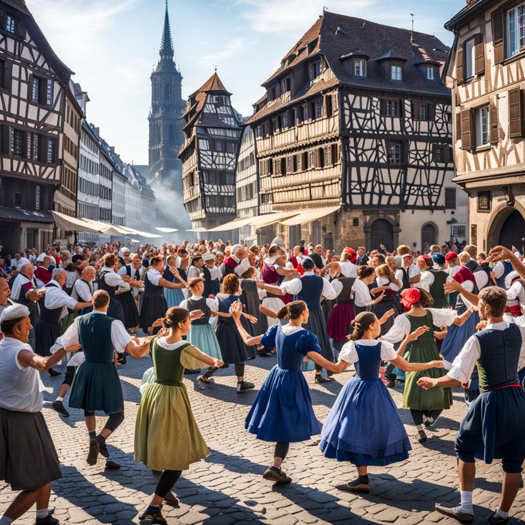 Dancing Plague of 1518: Joyful Strasbourg Street Scene