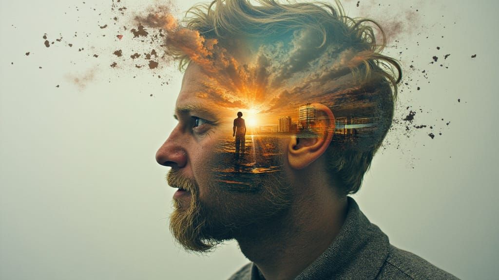 Surreal Mindscape Concept Art in Double Exposure Style