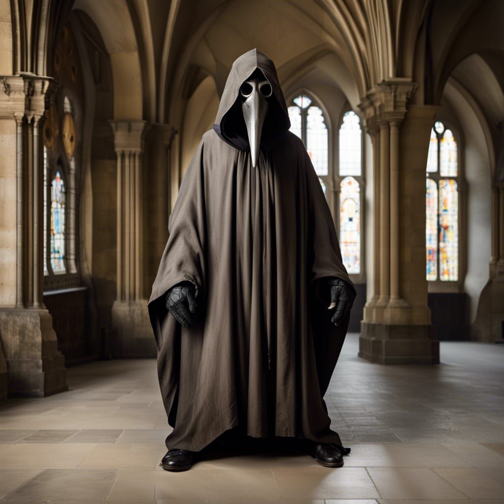 Medieval Plague Doctor Figure in Robes