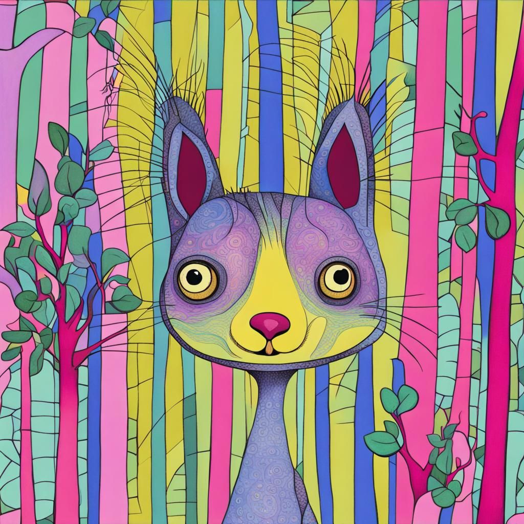 Whimsical Squirrel in Art Brut Illustration Style