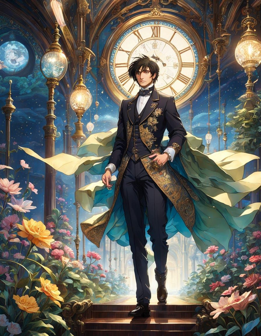 Elegant Victorian Butler in Ornate Steampunk Salon