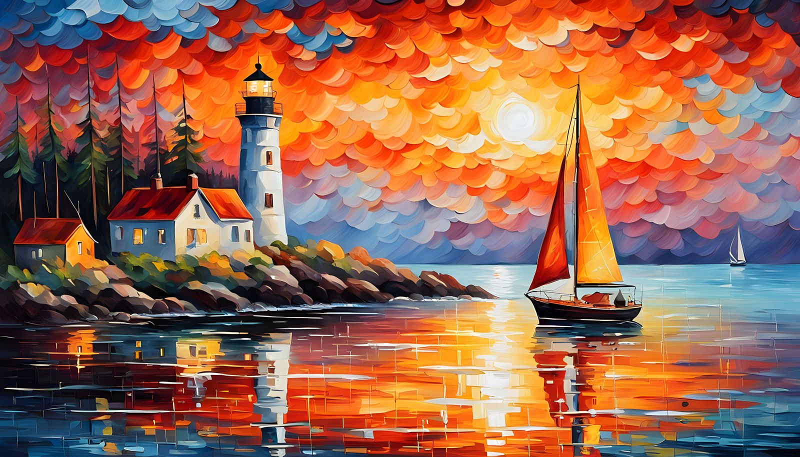 Vibrant Sunset Scene in Impressionist Style