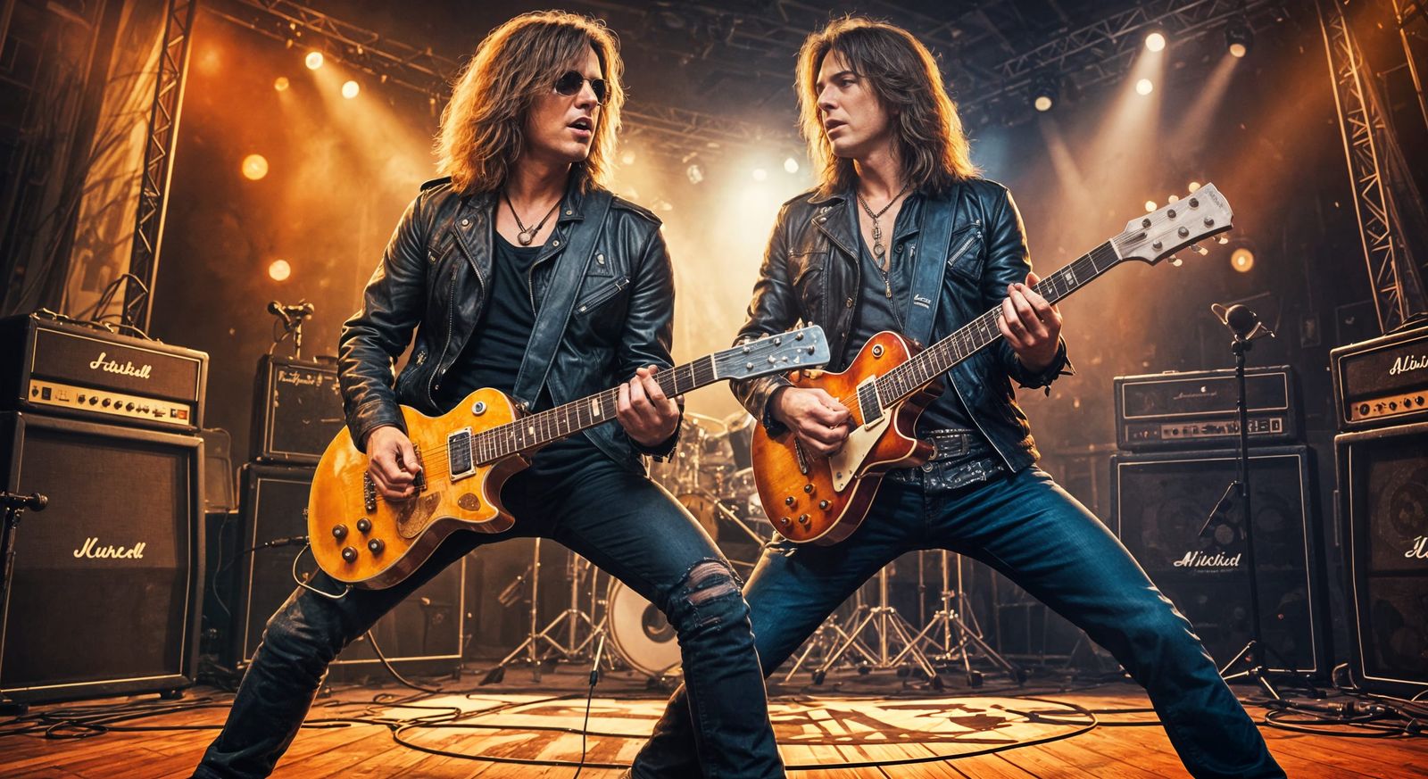 Rock Guitarists on Stage in Watercolor Style