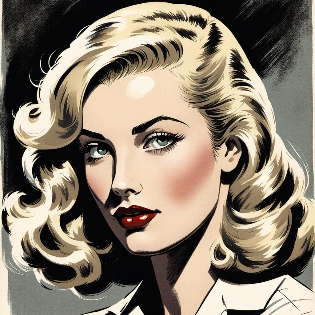 Blonde Woman Portrait in Retro Comic Book Style