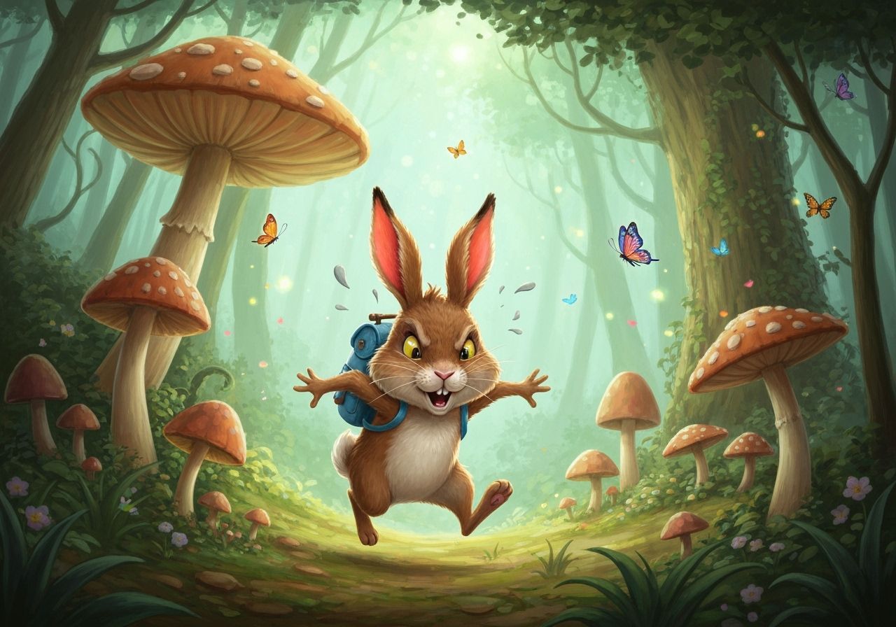 Frantic Rabbit in Whimsical Forest, Potter Style
