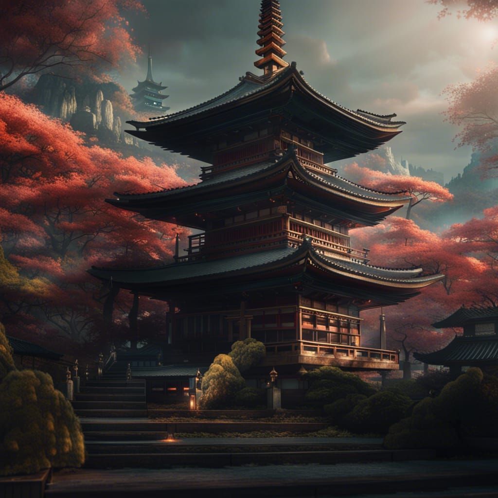 Dramatic Japanese Pagoda Digital Matte Painting