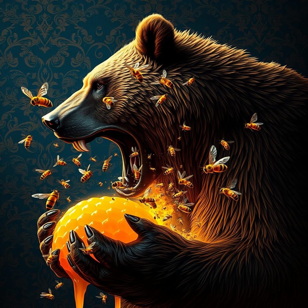 Hyper-Realistic Grizzly Bear in Opulent Landscape