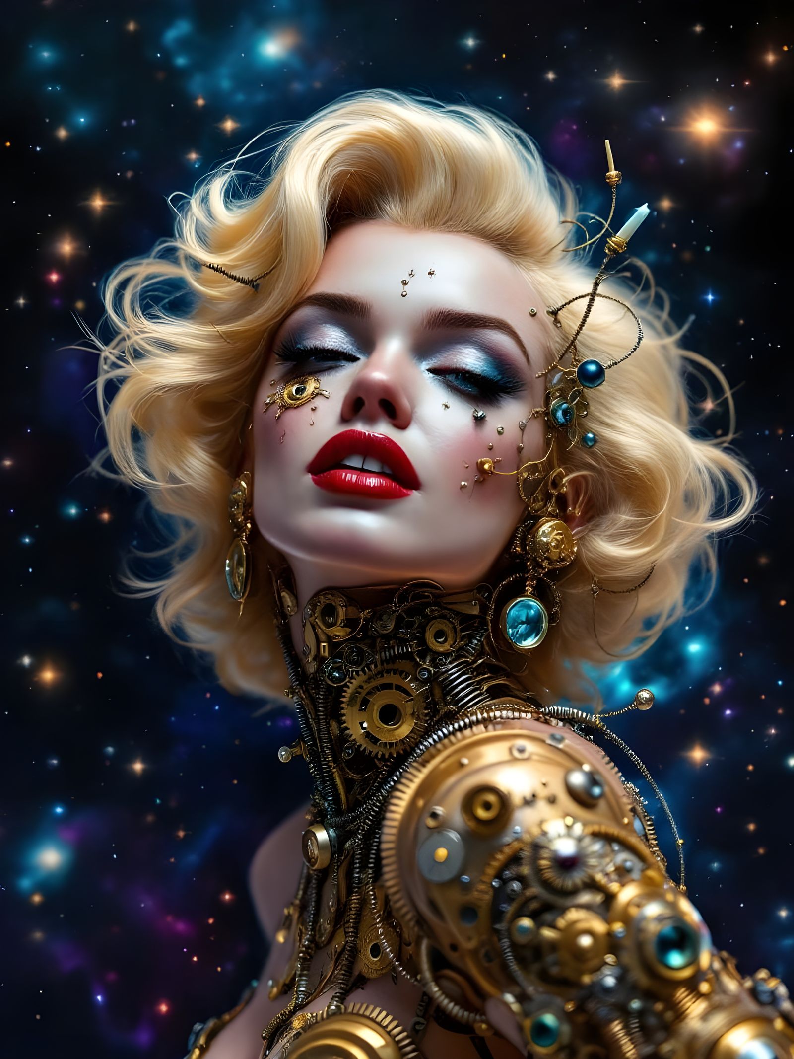 Steampunk Marilyn Monroe Automaton in Cosmic Setting