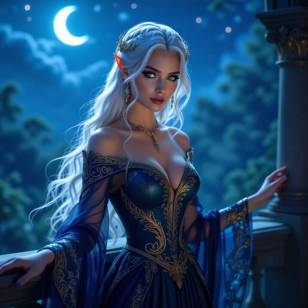 Regal Elven Princess in Starlit Forest