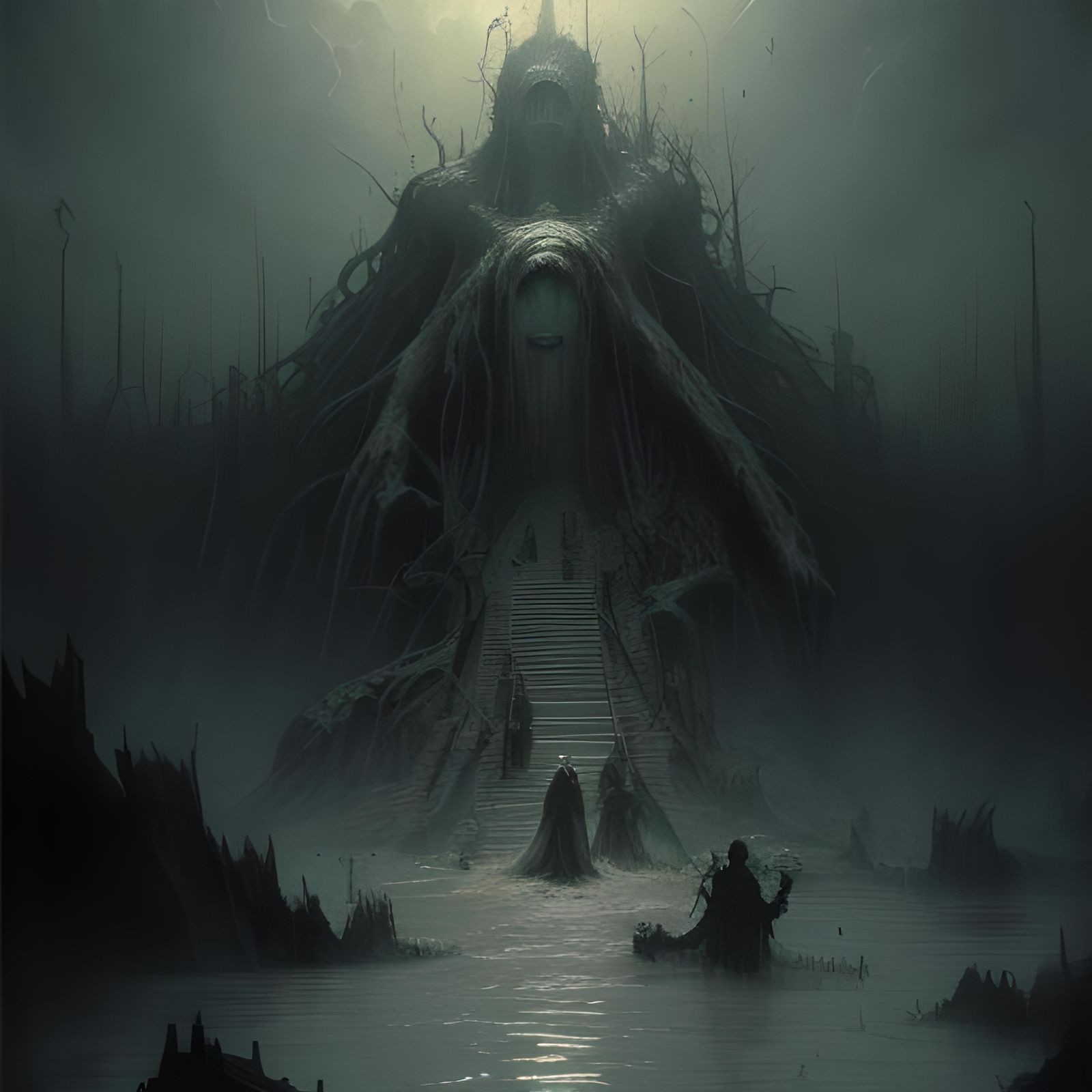 Nightmarish Flood Escape in Horror Art Style