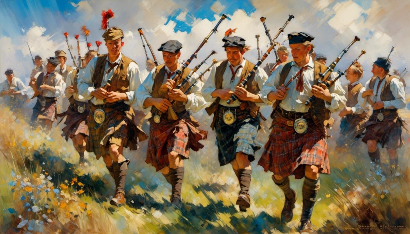 Bag pipe players in Tartan kilts