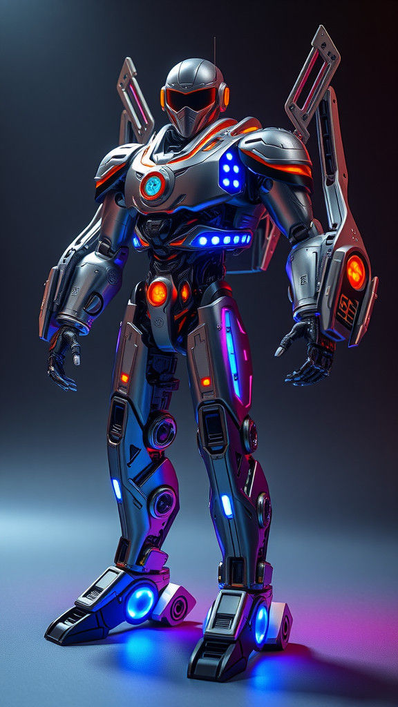 Detailed Robot Action Figure with Holographic Displays