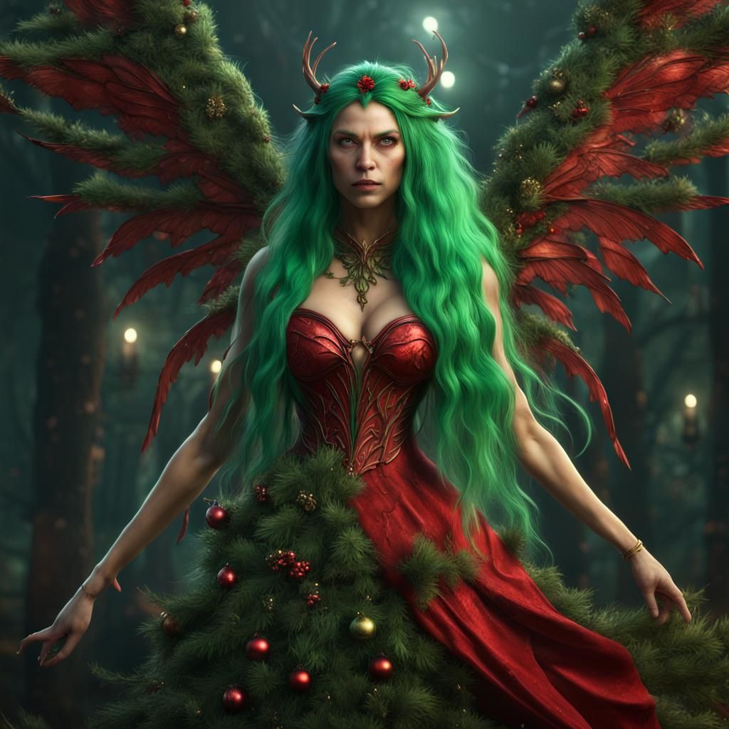 Hyperrealistic Evil Fairy Christmas Tree in 8K