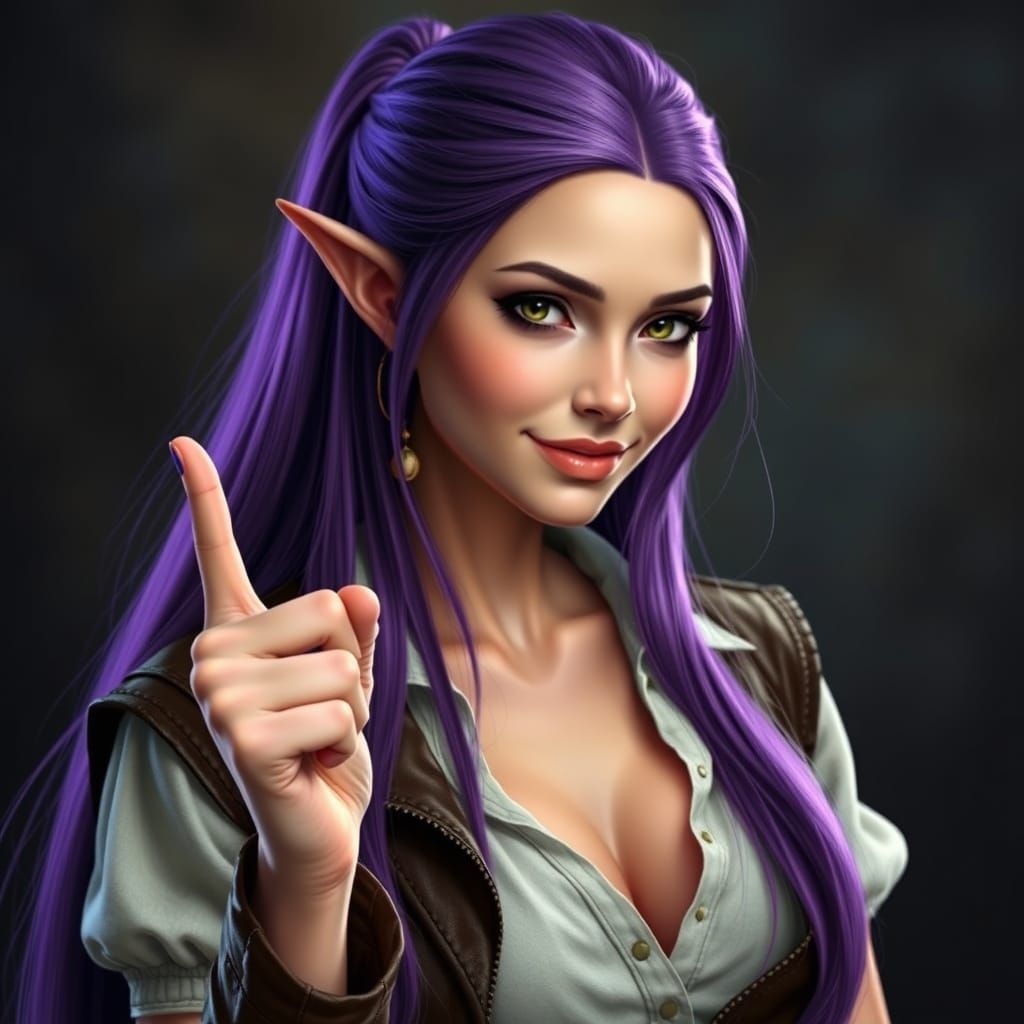 Sensual Elf Woman Exudes Confidence in Hyperrealistic Portra...
