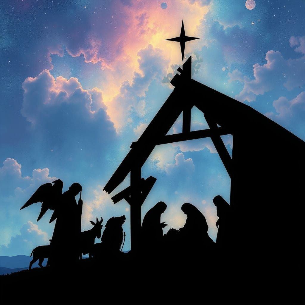 The Nativity Scene Under a Starry Celestial Canvas