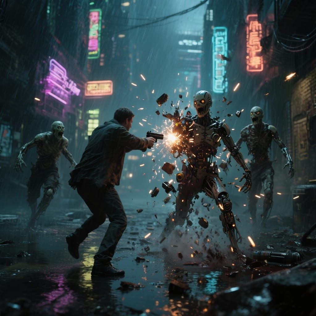 Man Battles Cyber Zombies in Dystopian City