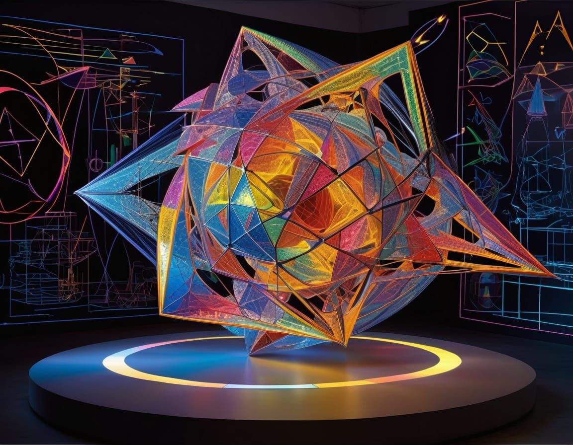 chimera inside out  luminobabel  3D  gigantic floating hyperdetailed math art geometry graphs symbols  kinetic  sculptur...