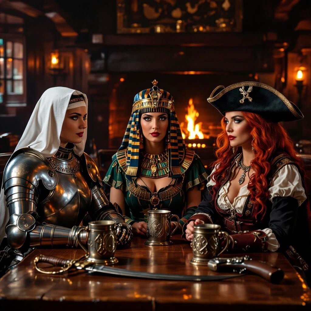 Historical Icons Gather in a Pub Oil Painting