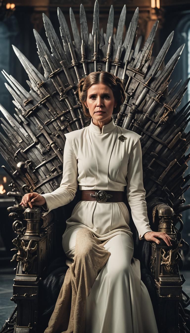 Princess Leia on the Iron Throne: Cinematic Film Still