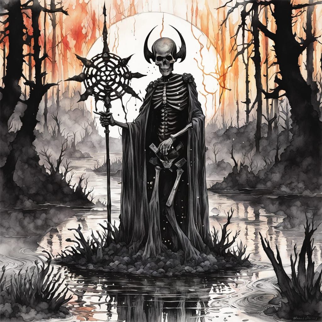 Skeletal Necromancer Army in Eerie Swamp