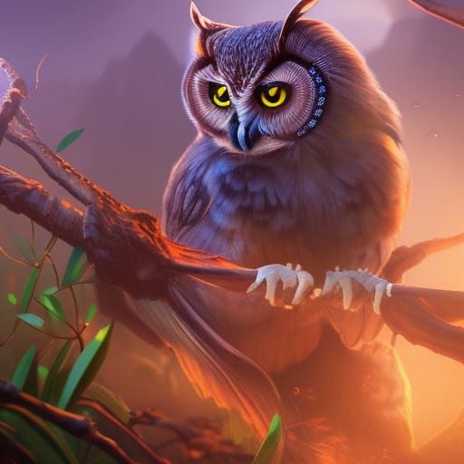 Detailed Painting of an Amber-Eyed Owl