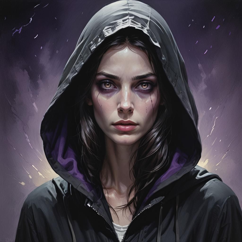 Mysterious Woman in Hooded Cloak Digital Painting