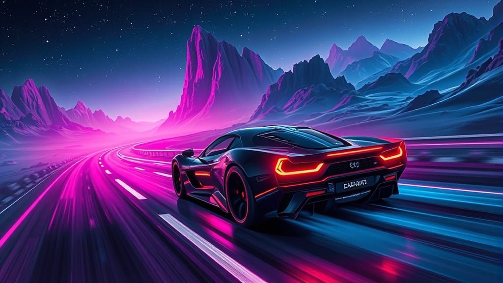 Cyberpunk Car Speeds Through Alien Landscape