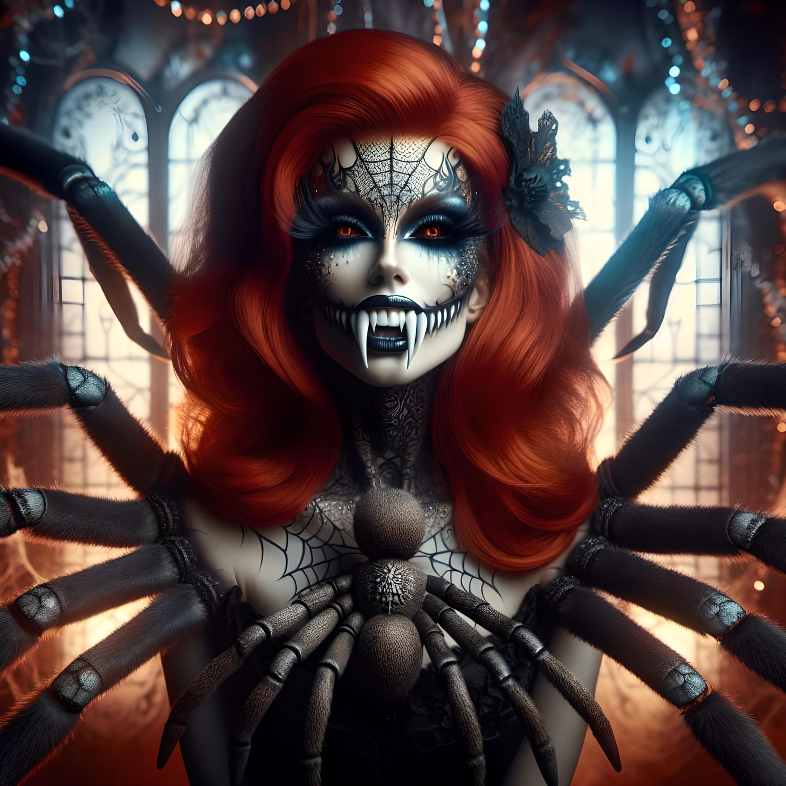 Eerie Vampire Spider Woman in Gothic Style