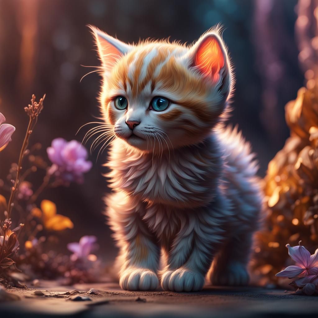 Detailed Kitten Matte Painting in Hyperrealistic Style