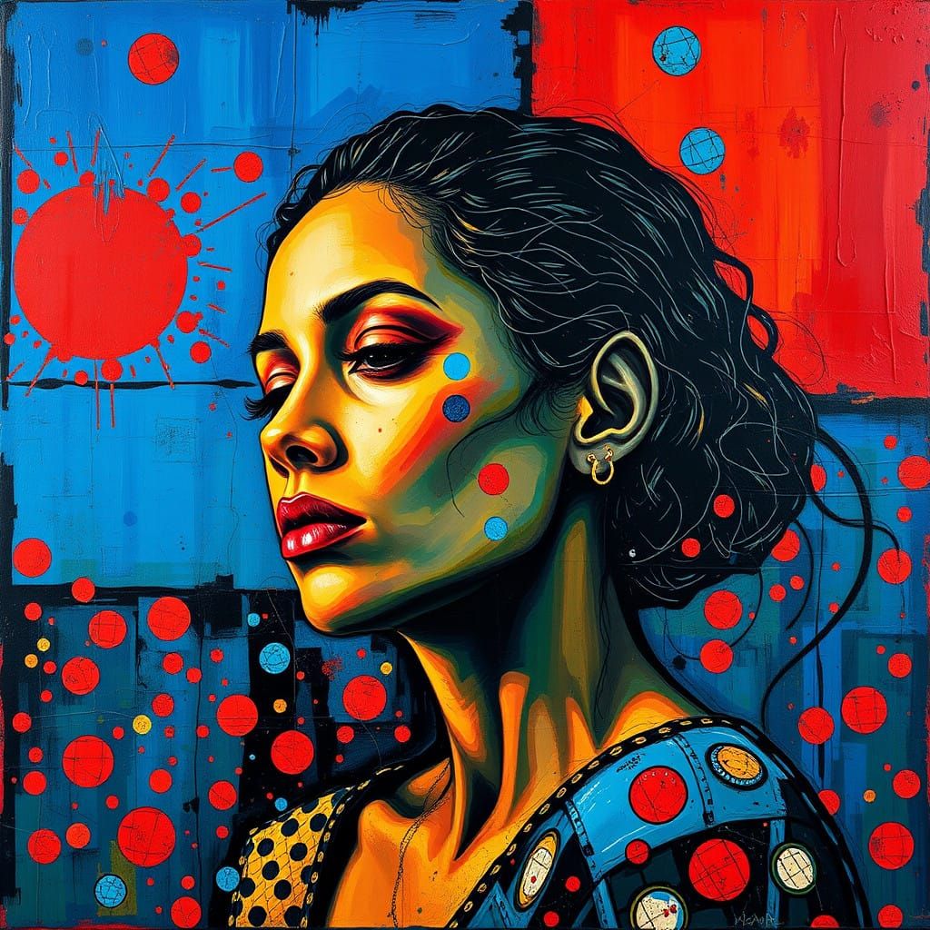 Expressive Portrait of a Woman in a Kaleidoscope of Colors a...
