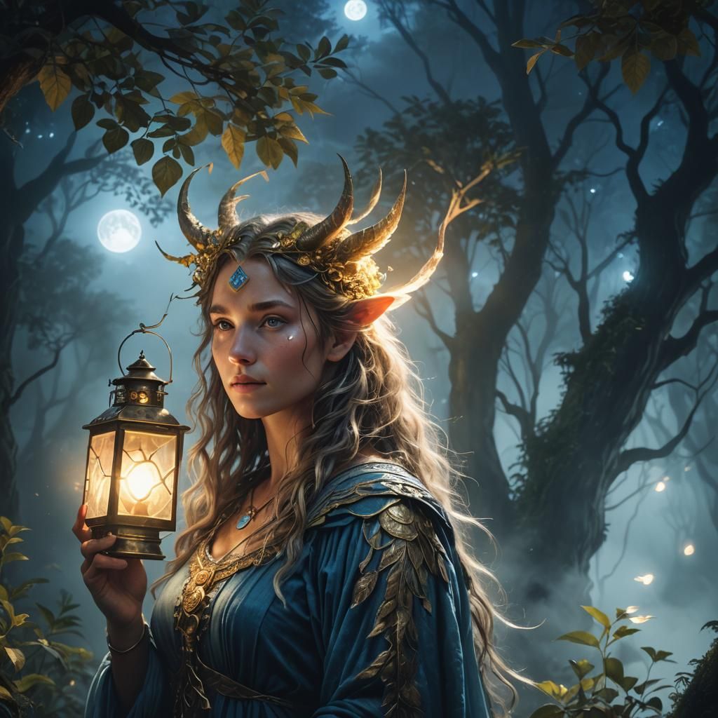 Mystical Creature Portrait in a Lush Forest