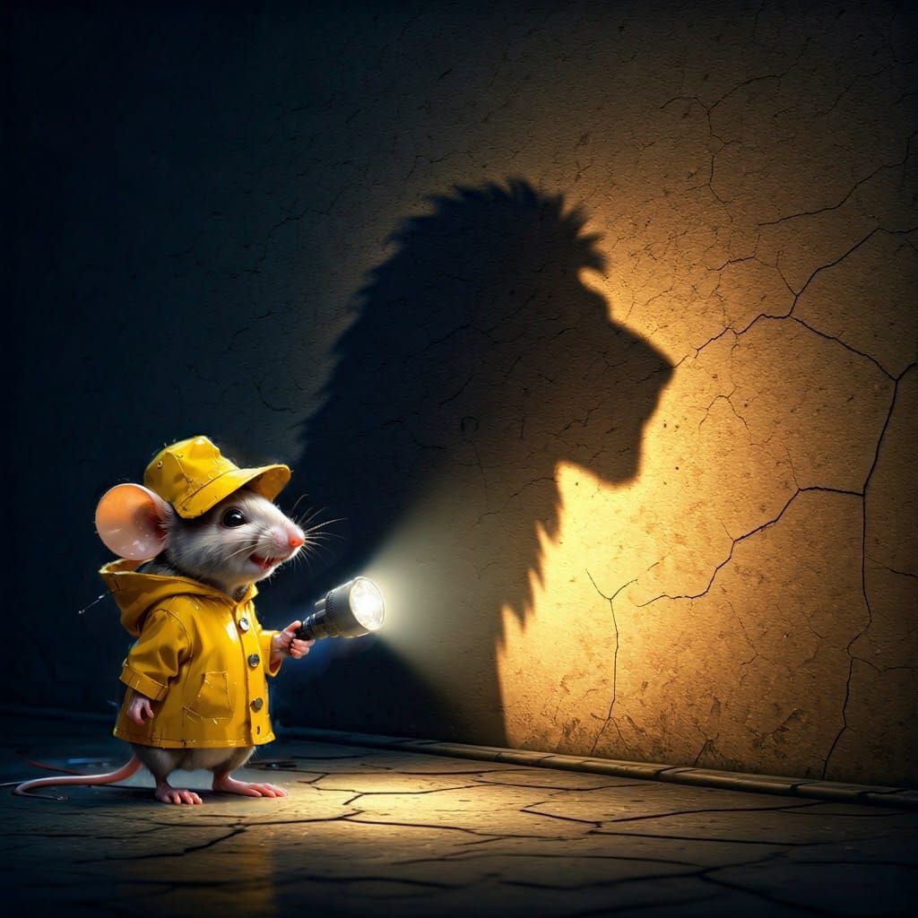 Surreal Realistic Mouse Illuminates Dark Space