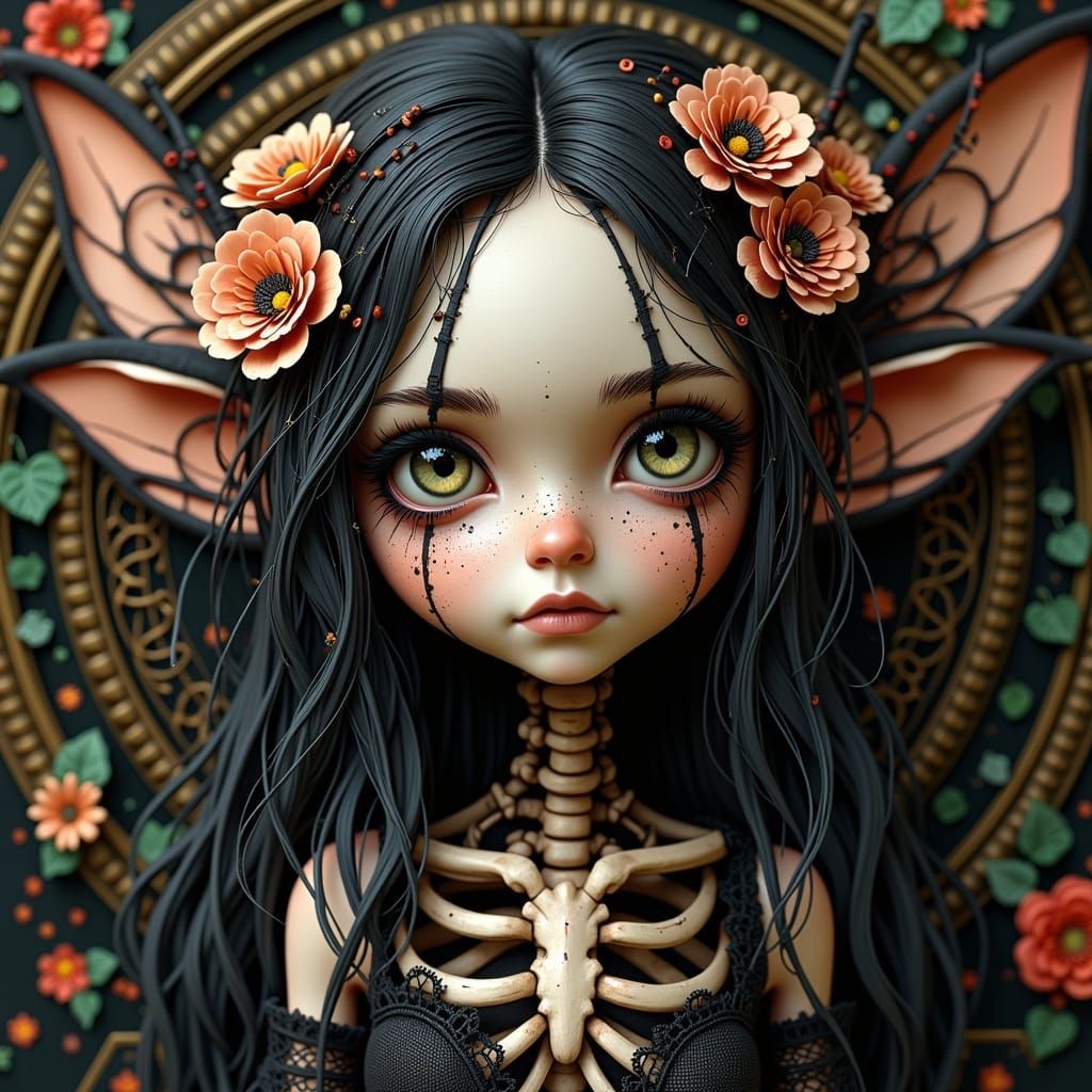 Decaying Pixie Digital Art with Gothic Nouveau Style
