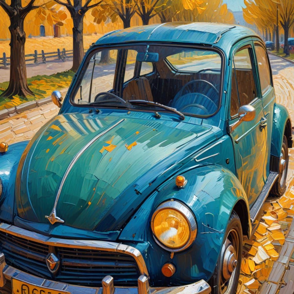 Car in Post-Impressionist Style with Impasto