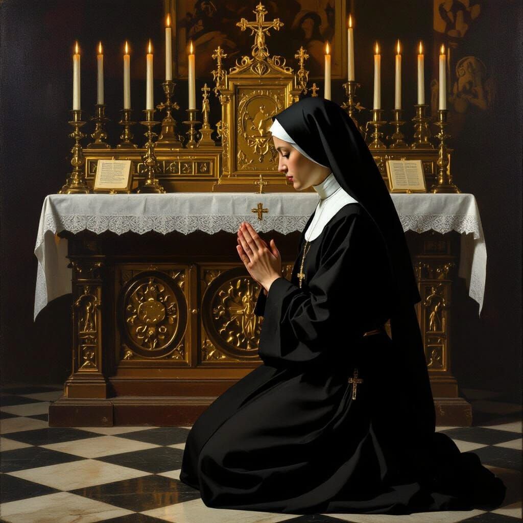 Nun in Prayer: A Caravaggio-Inspired Devotion