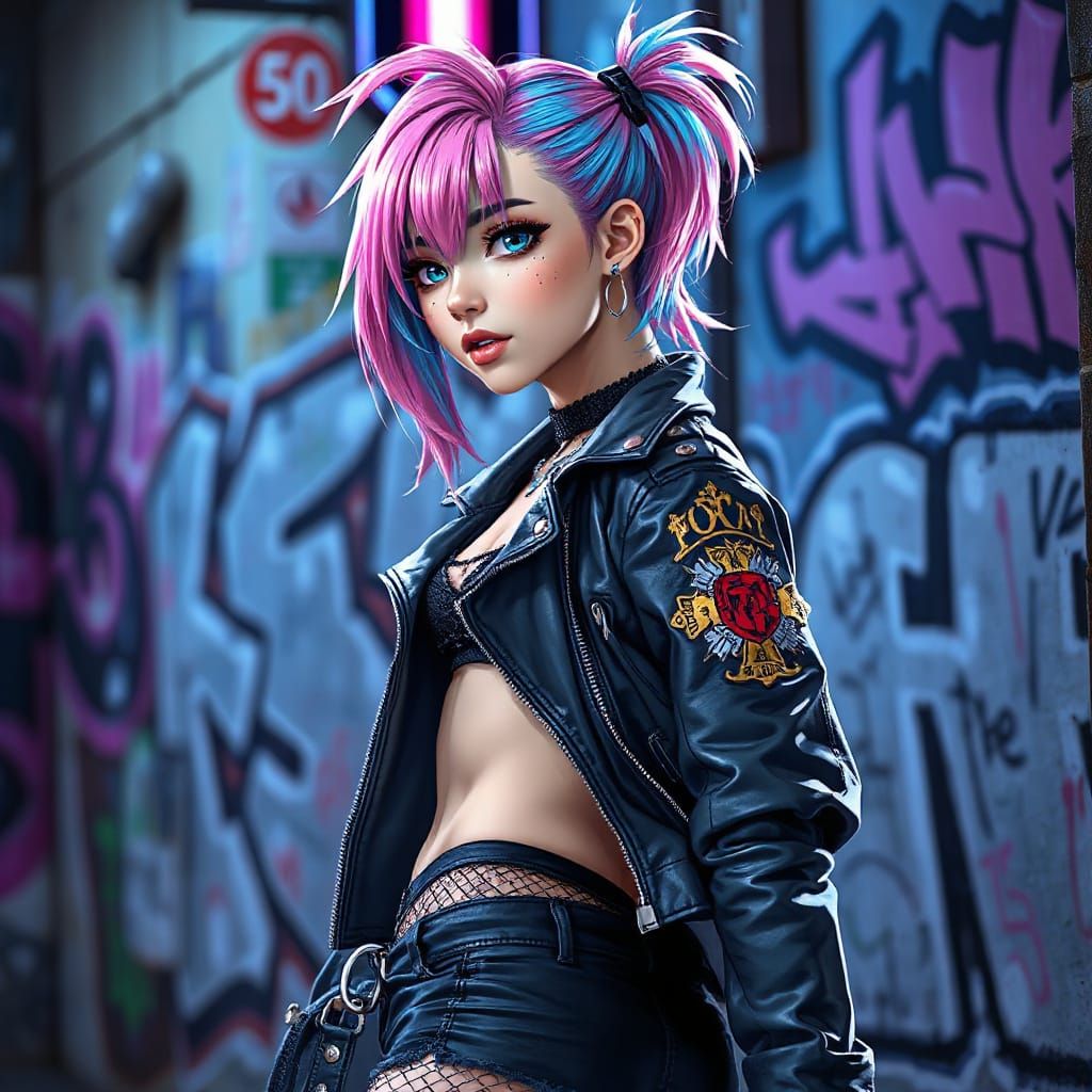 Punk Anime Girl Portrait in Contemporary Style