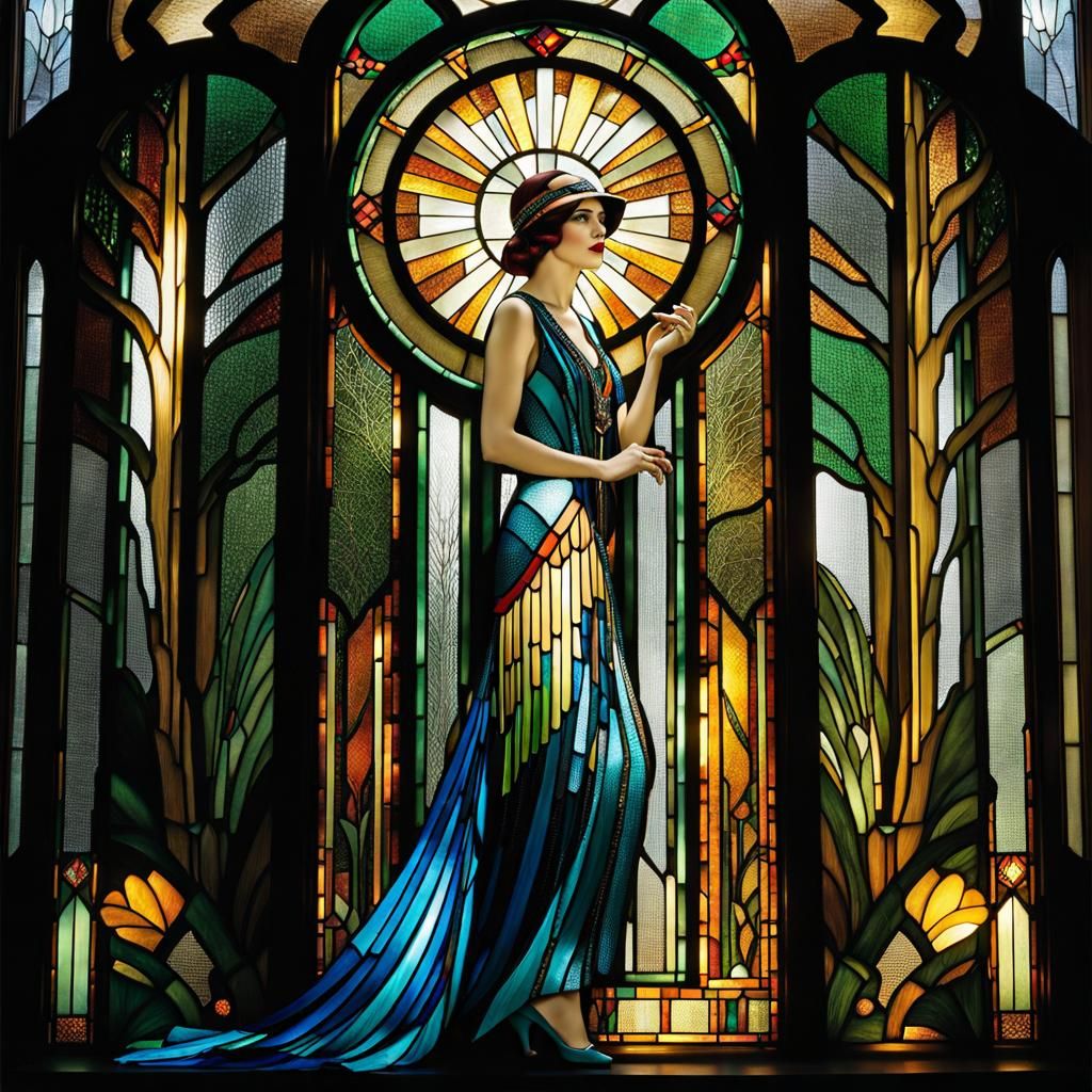 Art Deco Flapper Girl in Stained Glass