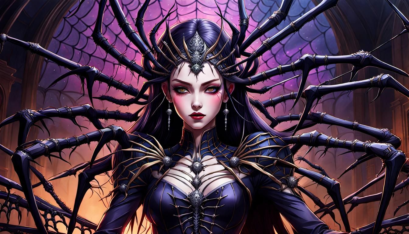 Gothic Spider Queen with Swords in Anime Style